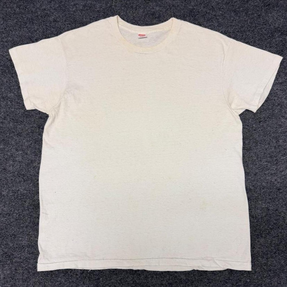 Vintage 70s Hanes Blank White T-Shirt Single Stitch Made in USA Mens Large